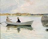 Famous Boats Paintings - Boats in Harbour by Albert Edelfelt